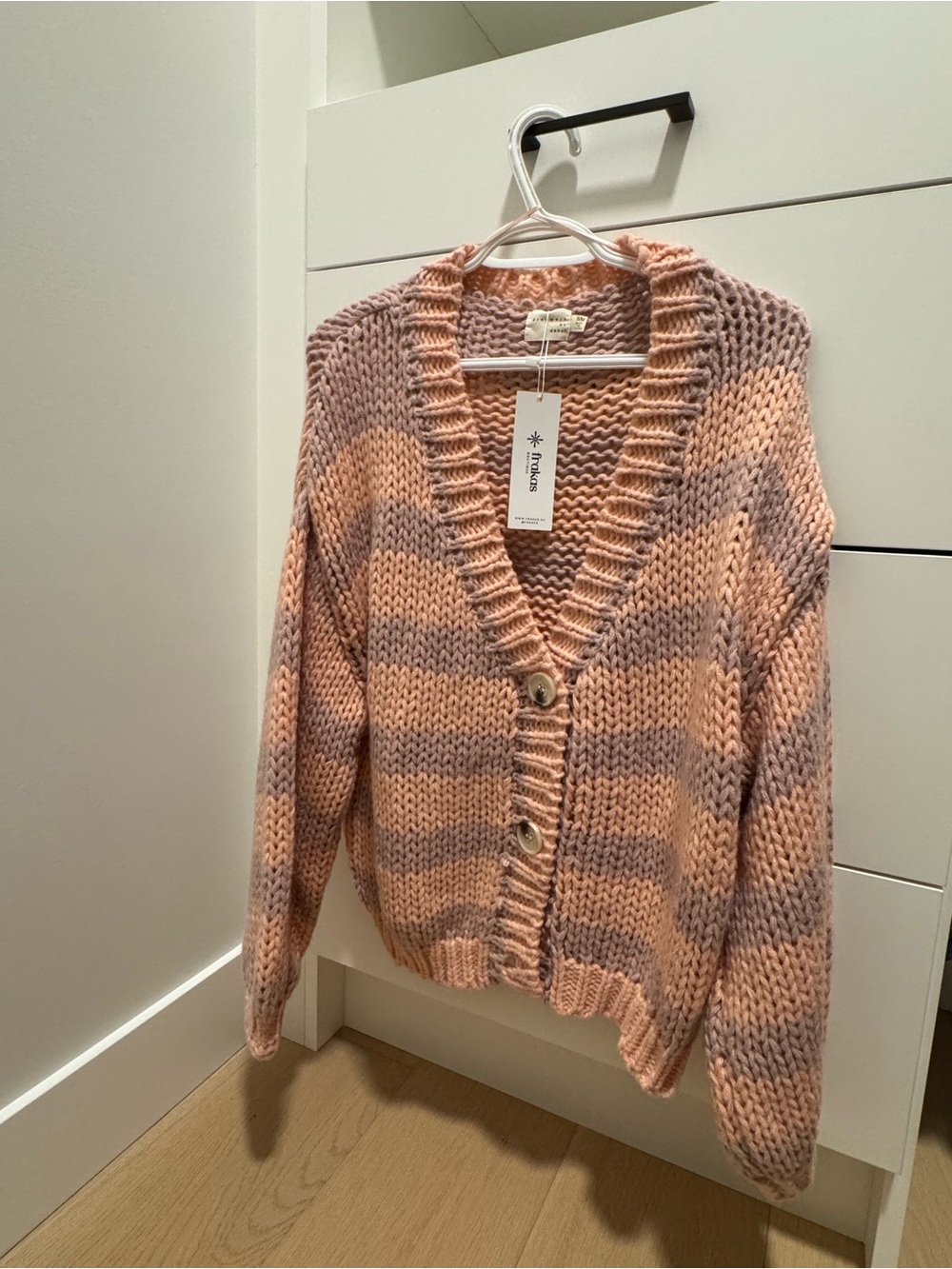 NWT Dreamers by Debut Chunky Knit Cardigan S/M - Pink Mauve Striped Oversized
